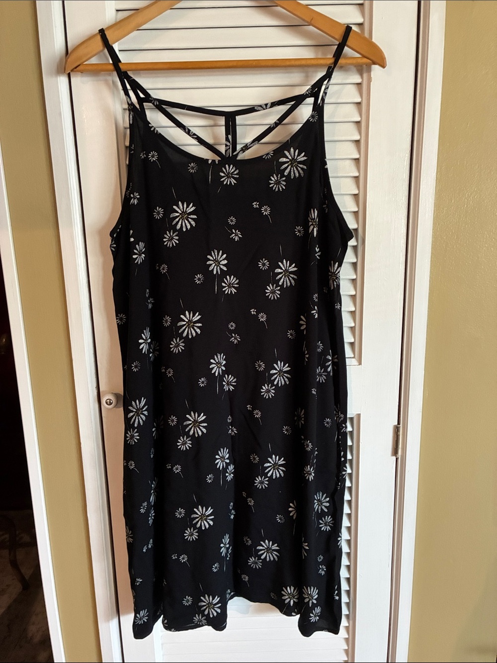 SO Black Mini Dress with White Daisy Print and Strappy Back